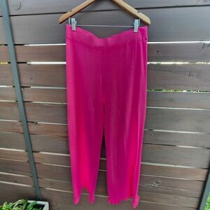 Marc Lauge Jody Frill Wide‎ Leg Pants XXL Bright Pink Knit Ruffle Hem Lounge